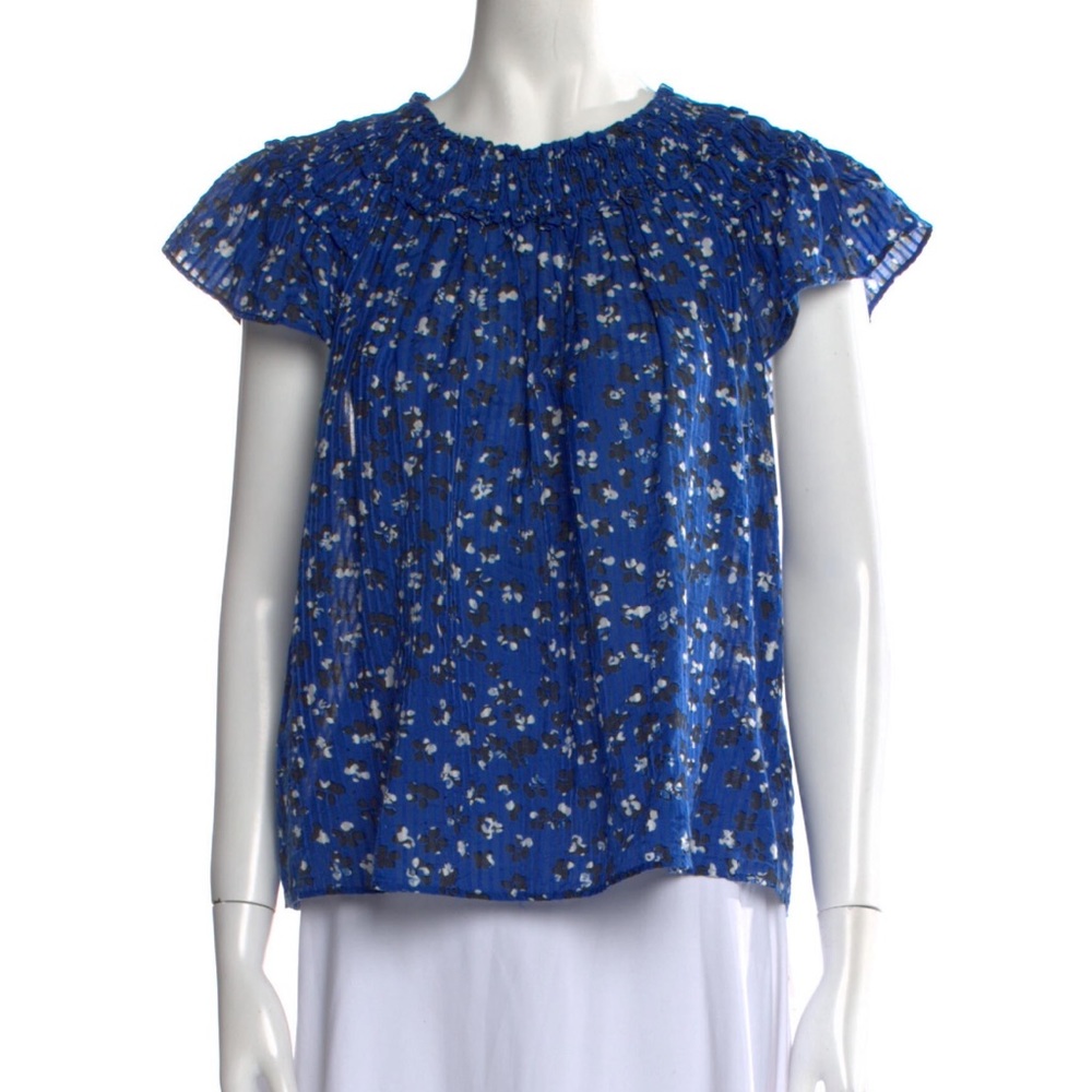 Ulla Johnson blue patterned bateau neckline shirt